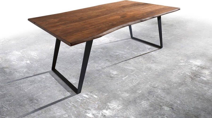 DELIFE Massief houten tafel Live-Edge Acacia bruin 200x100 bovenste 3 5cm frame schuin boom tafel