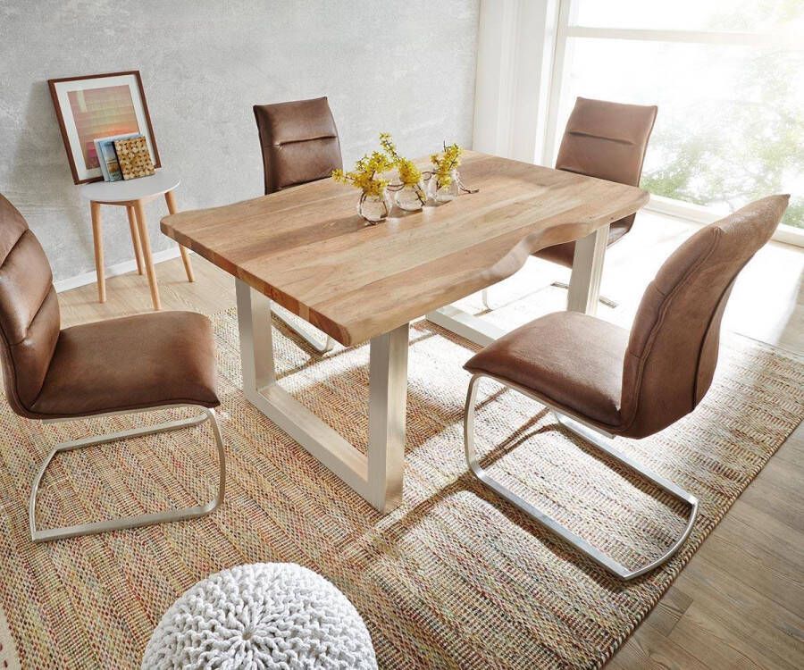 DELIFE Massief houten tafel Live-Edge acacia natuur 140x90 boven 3 5cm breed boomtafel