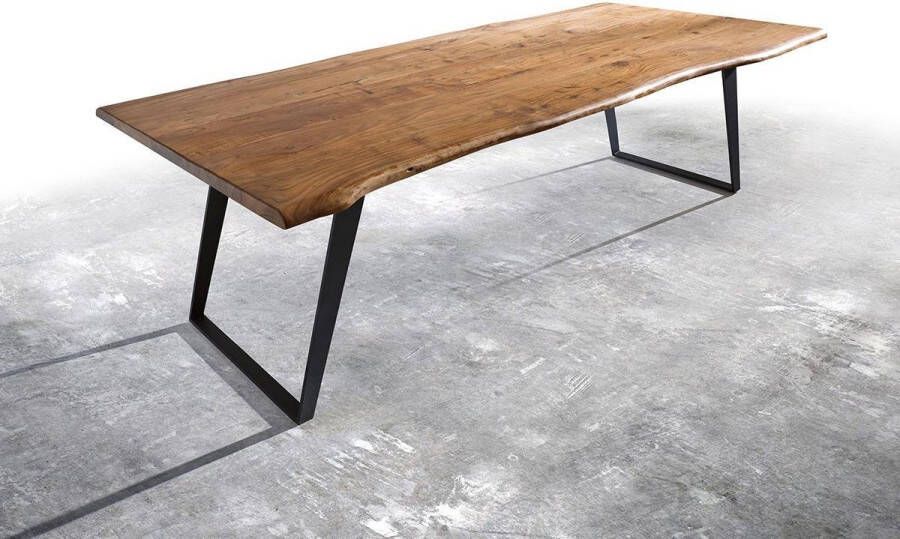 DELIFE Massief houten tafel Live-Edge acacia natuur 260x100 top 3 5cm frame schuine boomtafel
