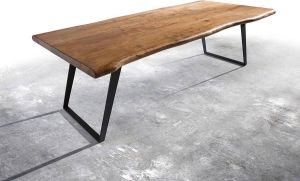 DELIFE Massief houten tafel Live-Edge acacia natuur 260x100 top 5 5cm frame diagonaal boom tafel