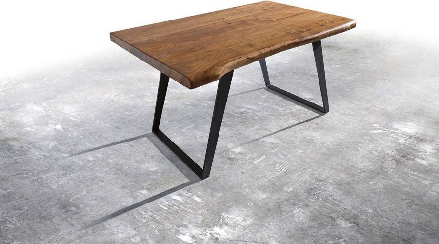 DELIFE Massief houten tafel Live-Edge acacia natuur140x90 bovenste 5cm frame diagonaal boom tafel