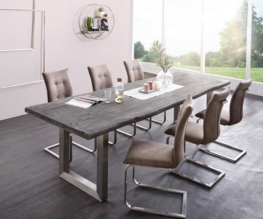 DELIFE Massief-houten-tafel Live-Edge acacia platina 300x100 top 5 5cm frame