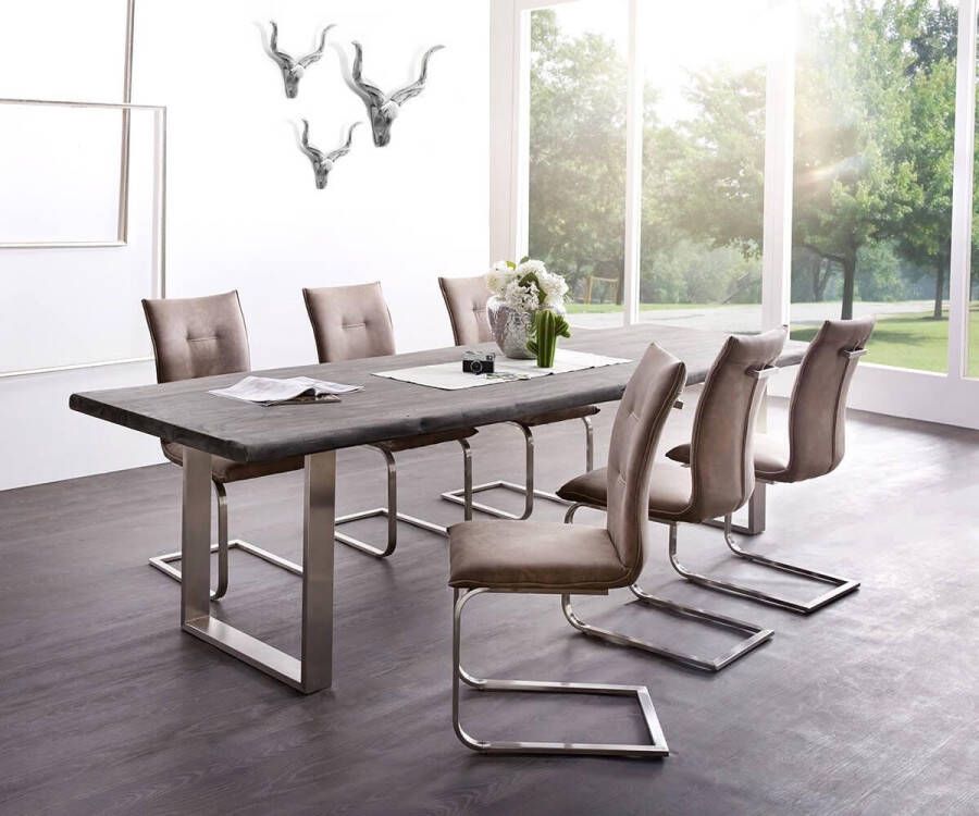 DELIFE Massief houten tafel Live-Edge acacia platina 300x100 top 5 5cm smal frame boomtafel