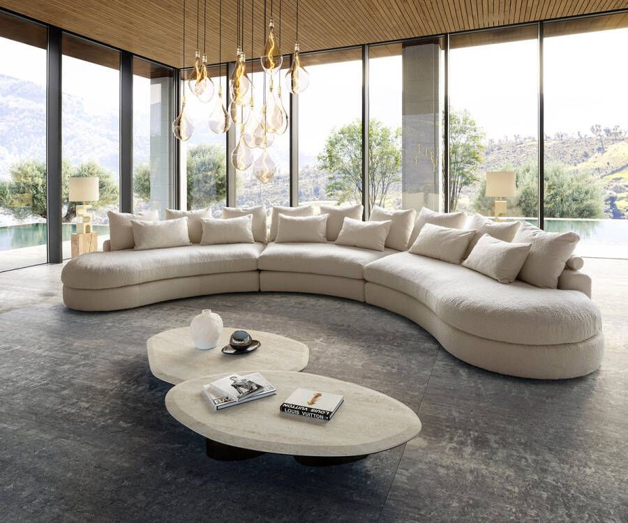 DELIFE Mega-sofa Estrea Bouclé Crème wit 500x250 cm ronde bank