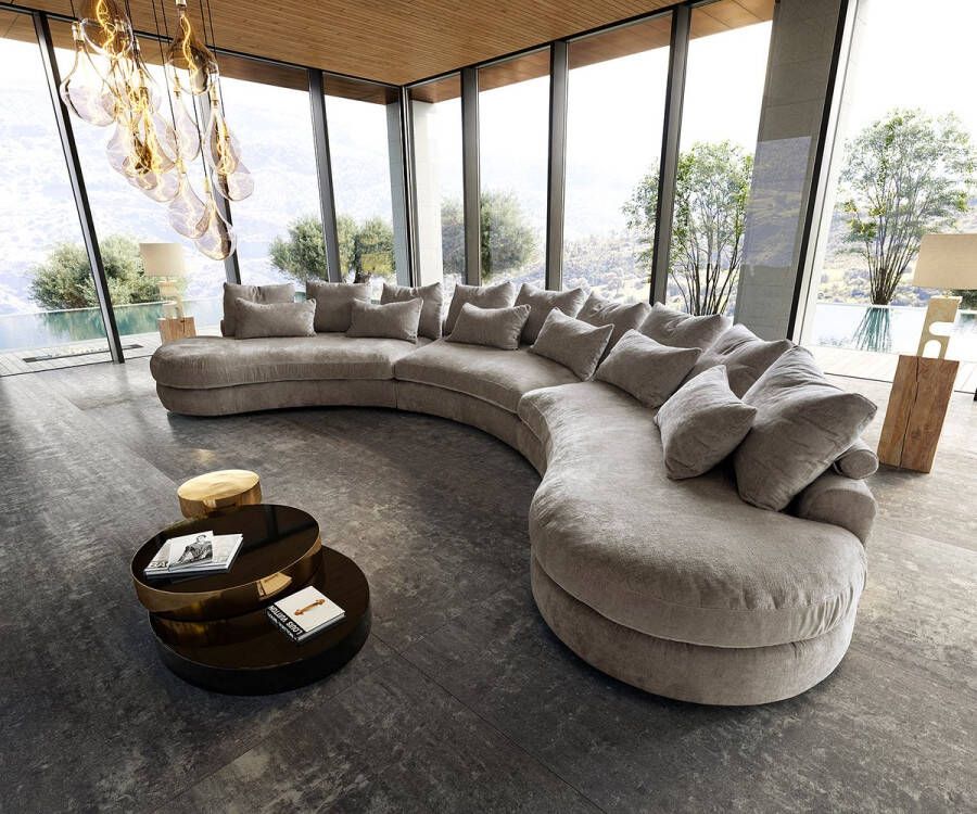 DELIFE Mega-sofa Estrea geweven stof 500x250 cm taupe ronde bank