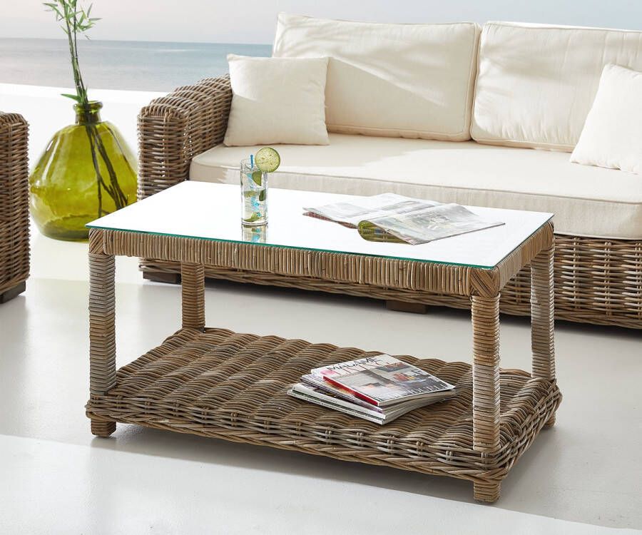 DELIFE Outdoortafel Nizza rotan grijs 100x50 cm grijs Loungetafel