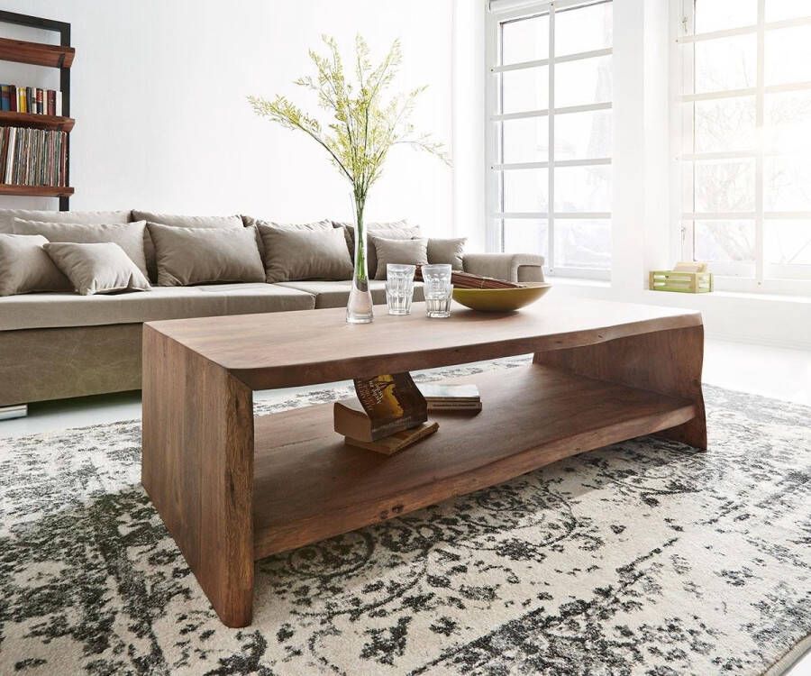 DELIFE Woonkamertafel Live-Edge Acacia bruin tafel met boomrand boomtafel 130x60 cm