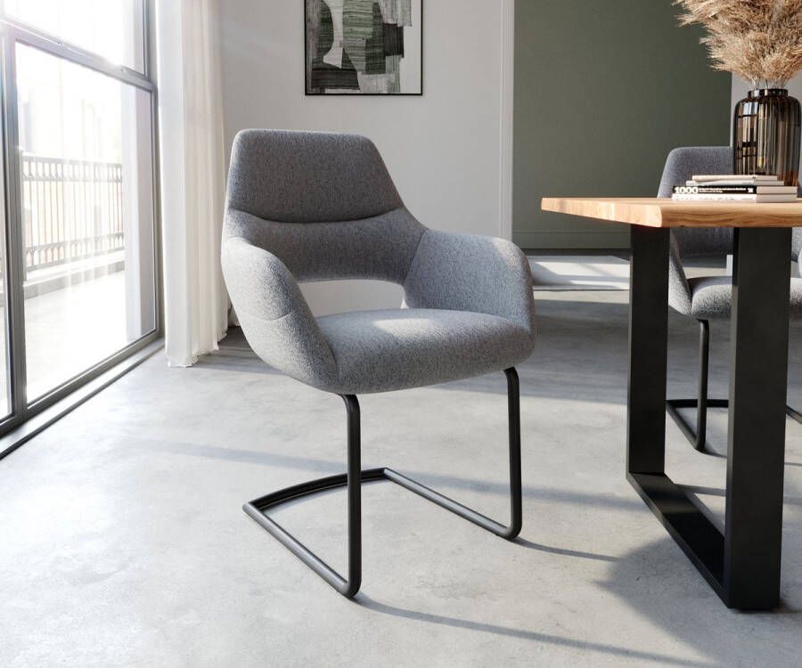 DELIFE Sledemodel Yago-Flex met armleuning sledemodel rond zwart structuur lichtgrijs