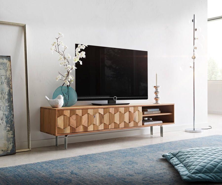 DELIFE Tv-meubel Fevo acacia natuur 160 cm 2 deuren L-pootjes lowboard