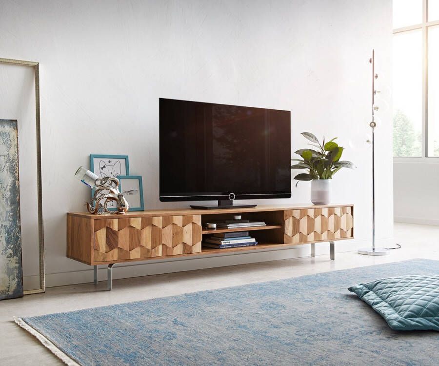 DELIFE Tv-meubel Fevo acacia natuur 200 cm 2 deuren L-pootjes lowboard