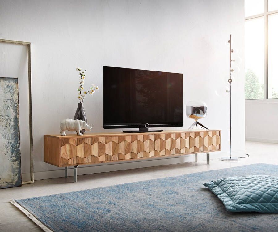 DELIFE Tv-meubel Fevo acacia natuur 200 cm 4 deuren L-poot lowboard