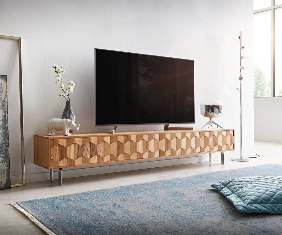 DELIFE Tv-meubel Fevo acacia natuur 220 cm 4 deuren zwevend lowboard