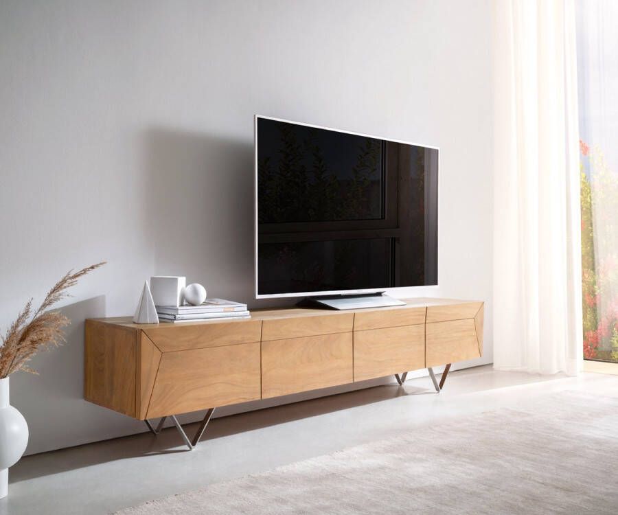 DELIFE Tv-meubel Kayu acacia natuur 200 cm 4 deuren V-poot lowboard