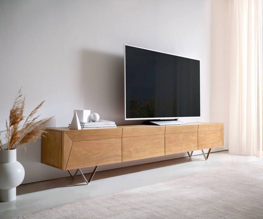 DELIFE Tv-meubel Kayu acacia natuur 220 cm 4 deuren V-poot lowboard