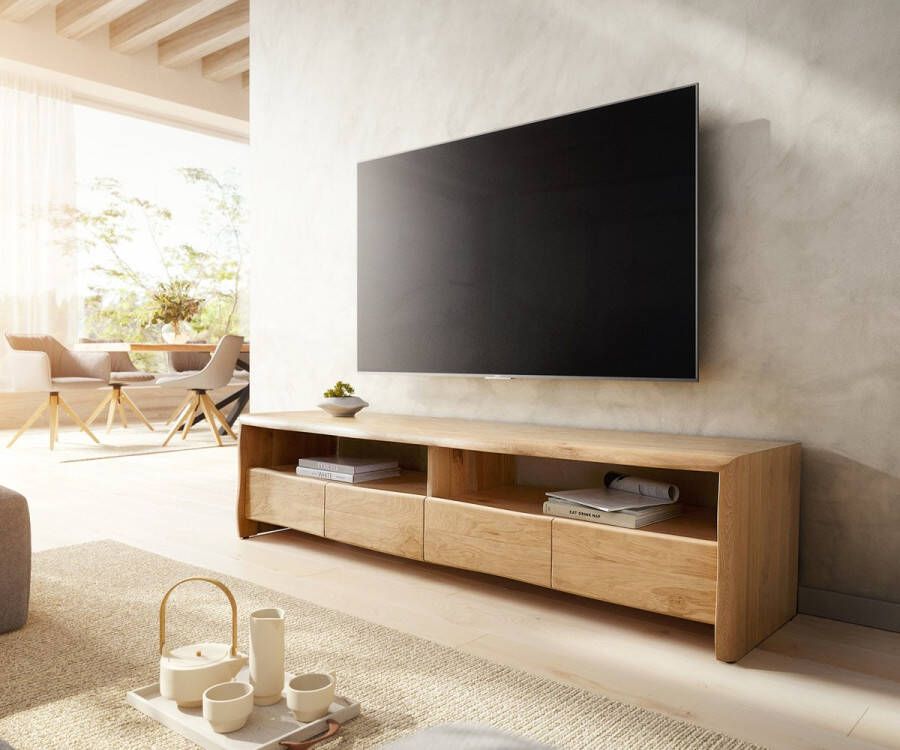DELIFE Tv-meubel Live-Edge 190 cm natuur eiken 4 laden 2 vakken boomrand