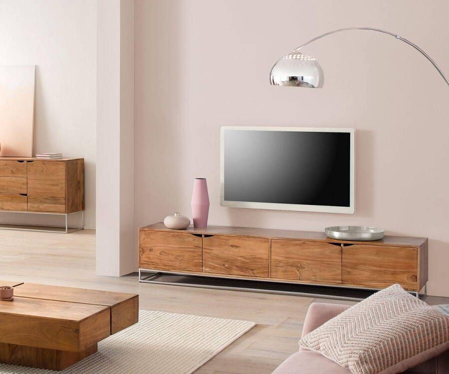 DELIFE Tv-meubel Loca acacia natuur 200x40x40 cm massief hout