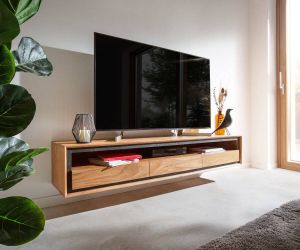 DELIFE Tv-meubel Stonegrace Acacia natuur 175 cm 1 plank 3 laden steenfineer zwevend Tv-meubel