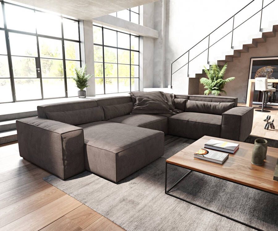 DELIFE Woonkamerlandschap Sirpio L 330x230 cm microvezel Khaki bruin recamiere variabele