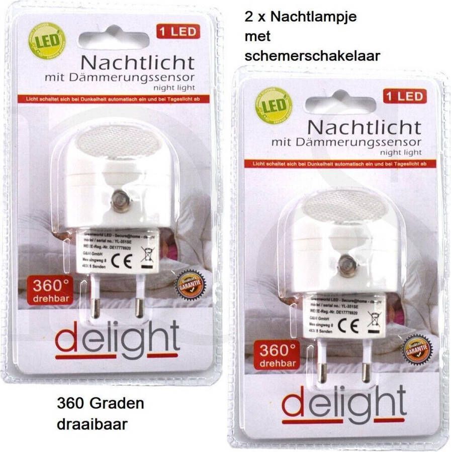 Delight 2 x LED Nachtlampje met sensor en draaibaar WIT nachtlicht lamp