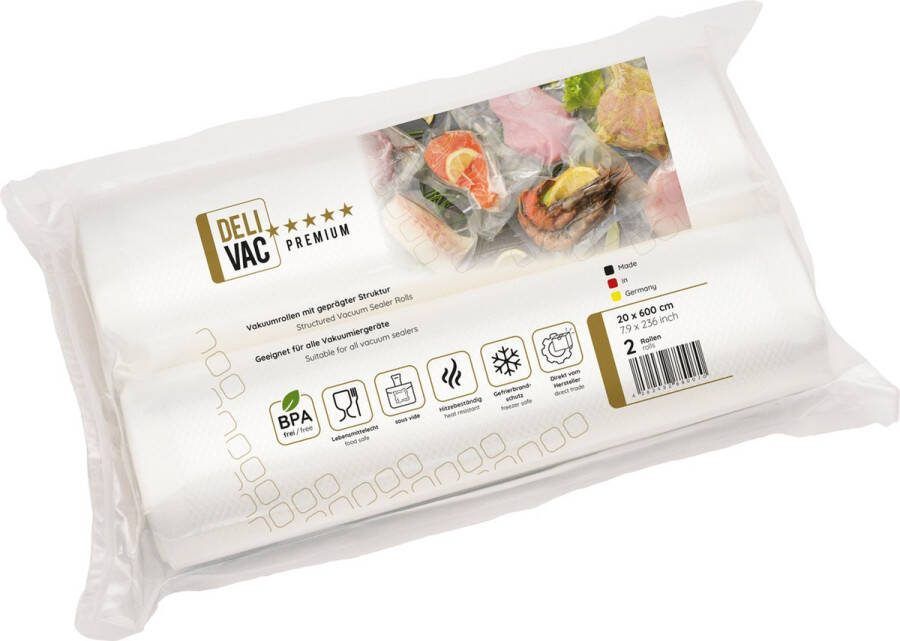 DeliVac Vacuumrollen Vacuumzakken Voedsel Vacumeerzakken Sous Vide Zakken 20x600 cm 4 stuks