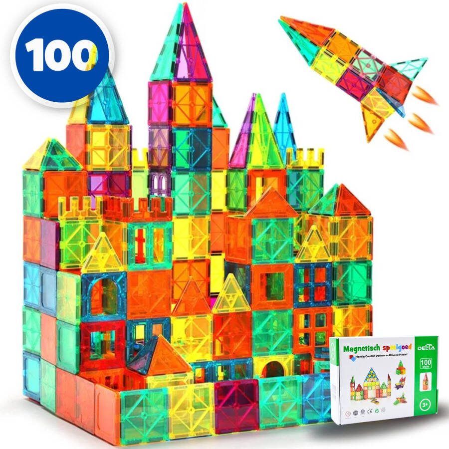 Della Magnetisch speelgoed Magnetic Tiles Magnetische tegels 100 stuks Montessori speelgoed magnetische tegels magnetische bouwstenen Speelgoed kinderen voor Jongens & Meisjes