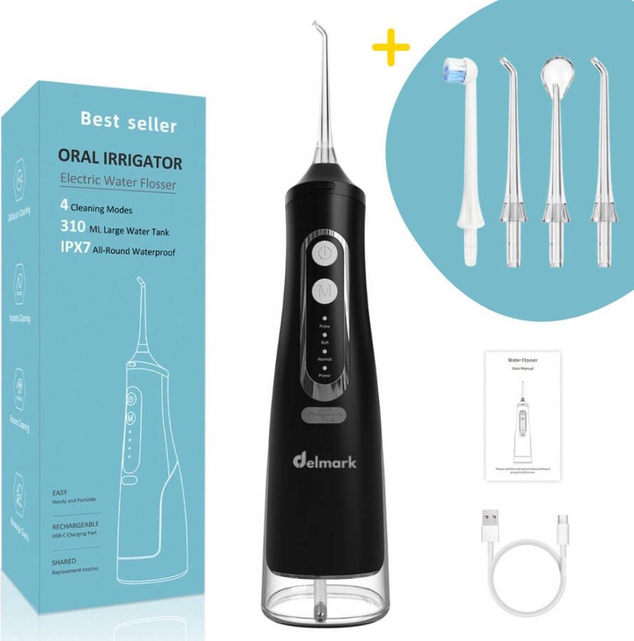 Delmark Elektrische Waterflosser Tandenflosser Monddouche Tongreiniger Flosapparaat 4 standen