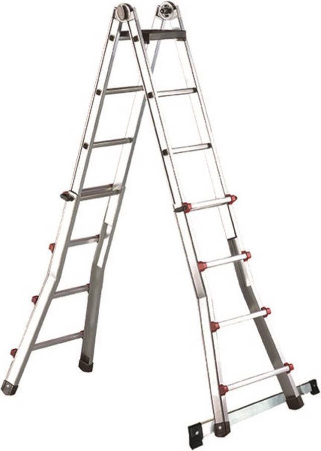 Delmer Multiladder 7+7 1 71 m 3 55 m 9 8 kg incl. stabilisator Professionele kwaliteit – uitschuifbare vouwladder – 10 jaar garantie – handig voor professional en thuis gebruik – multifunctioneel