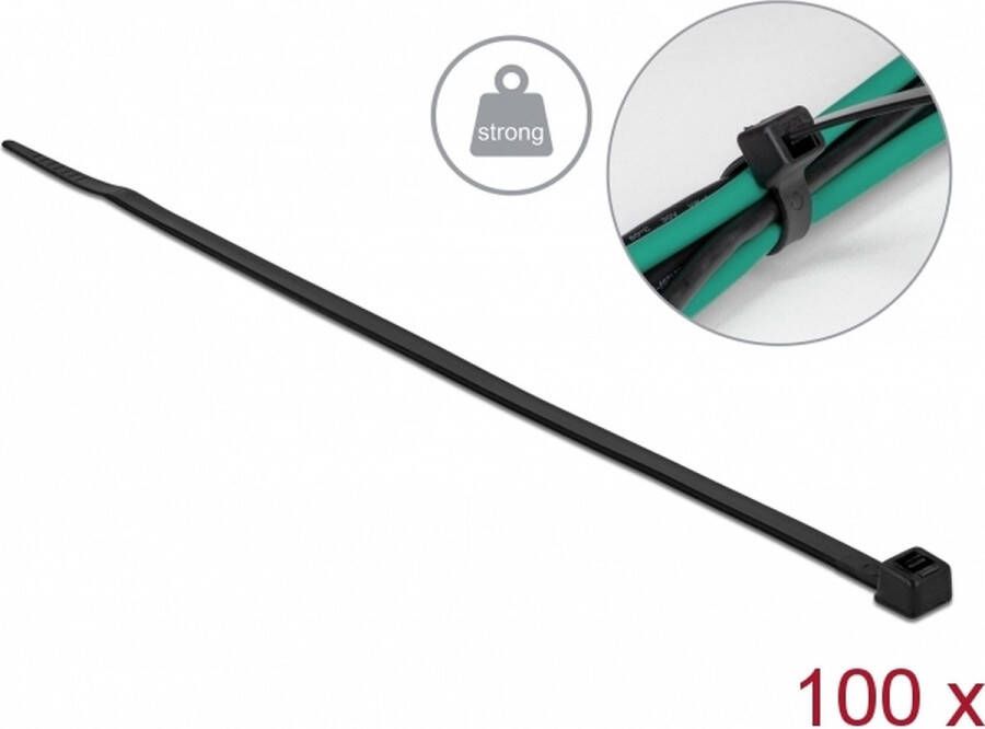 Delock Kabelbinder hohe Zugfestigkeit L200xB4 8mm 100St. sw