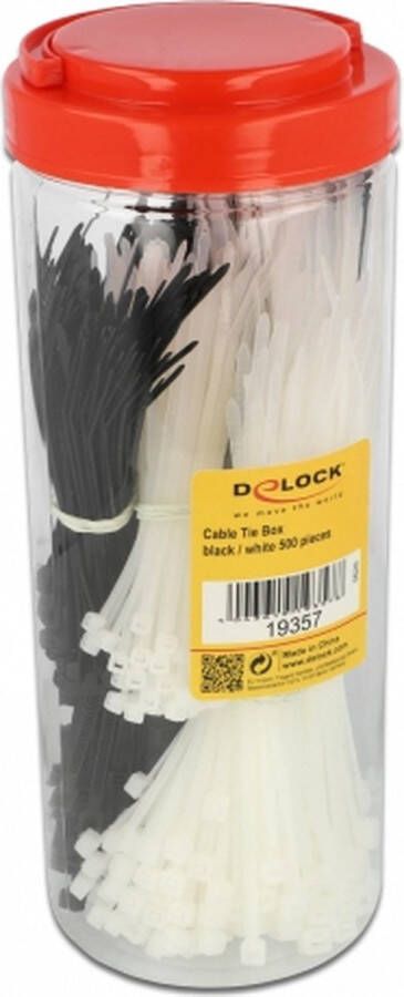 Delock Kabelbinder Sortimentsbox 500 Stück schwarz weiß