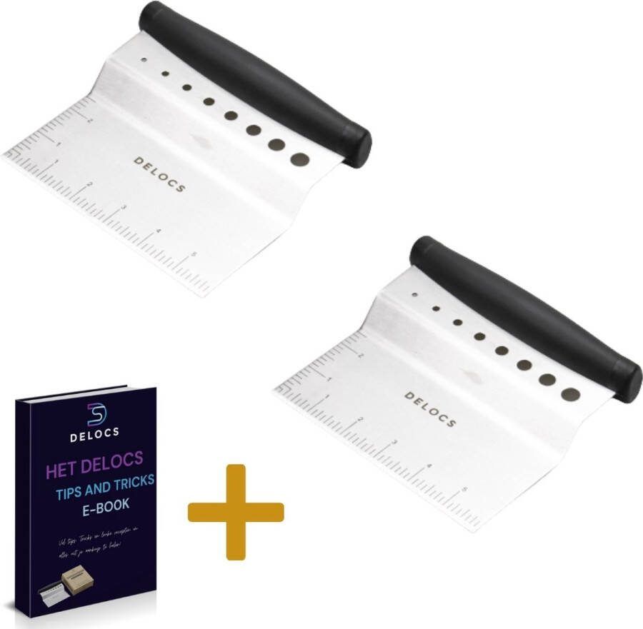 Delocs Deegschraper RVS Deegsnijder Deegsteker Keukenschraper Deegkrabber Incl E-Book Professioneel set van 2