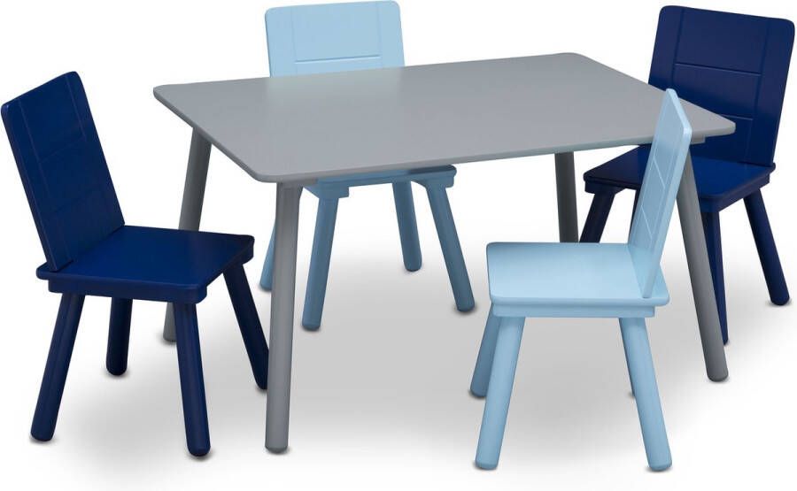 Delta Children Kindertafel met 4 Stoelen Kinderkamer Duurzaam Hout Grijs Blauw