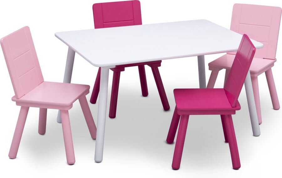 Delta Children Kindertafel met 4 Stoelen Kinderkamer Duurzaam Hout Wit Roze