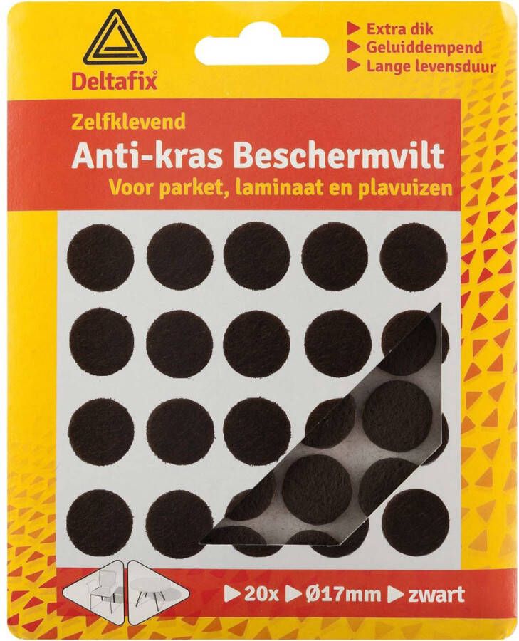 Deltafix Anti-krasvilt 20x zwart 17 mm rond zelfklevend meubel beschermvilt Meubelviltjes