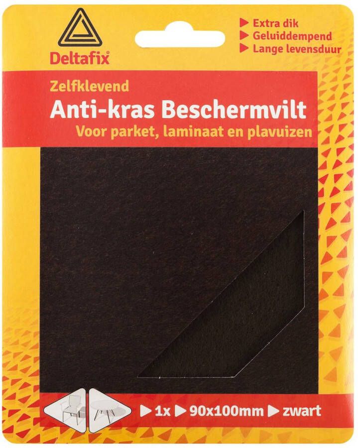 Deltafix Anti-krasvilt 1x knipvel zwart 90 x 100 mm rechthoek zelfklevend meubel beschermvilt