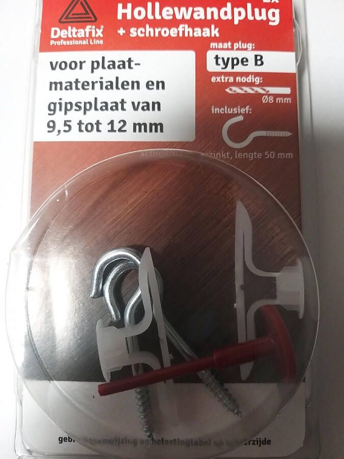 Deltafix hollewandplug type b 10mm plaat met haken grijs 4 cm 2 st