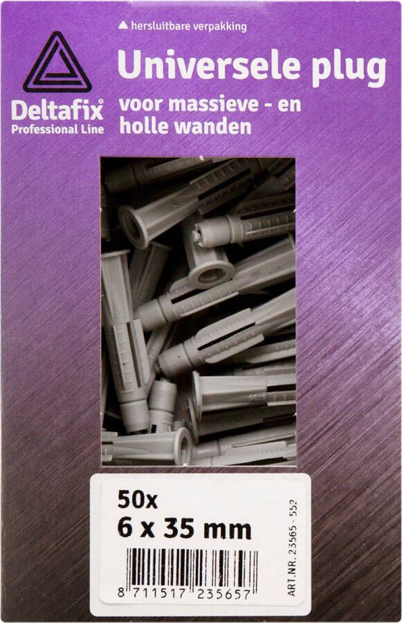 Deltafix plug universeelplug met kraag grijs 8 x 50 mm 50 stuks