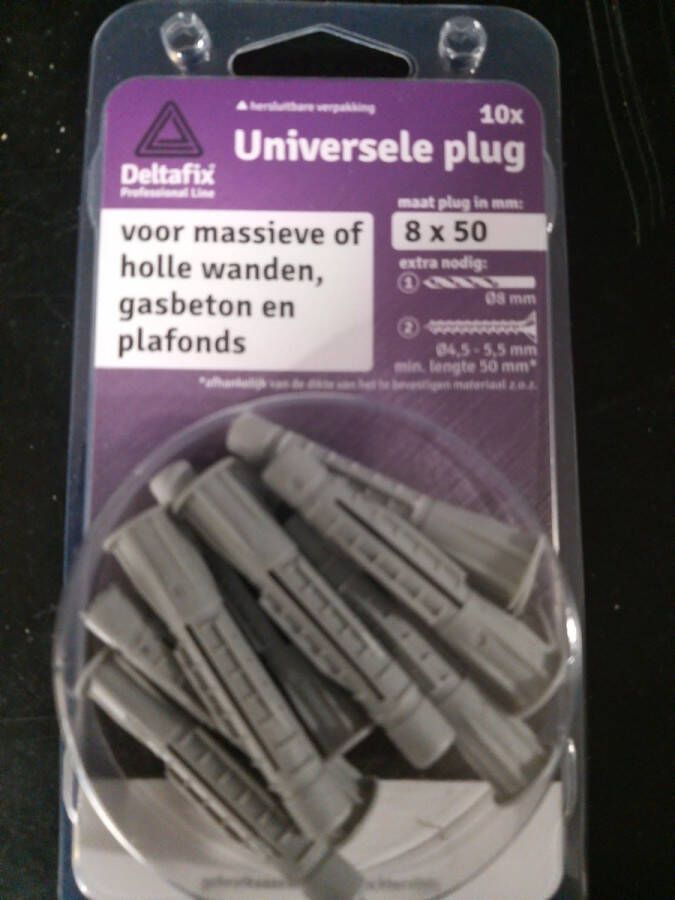 Deltafix universeelplug met kraag grijs 8 x 50 mm 10 st