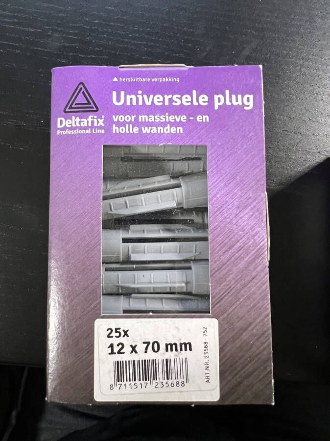 Deltafix universeelplug met kraag grijs 12 x 70 mm 25 st