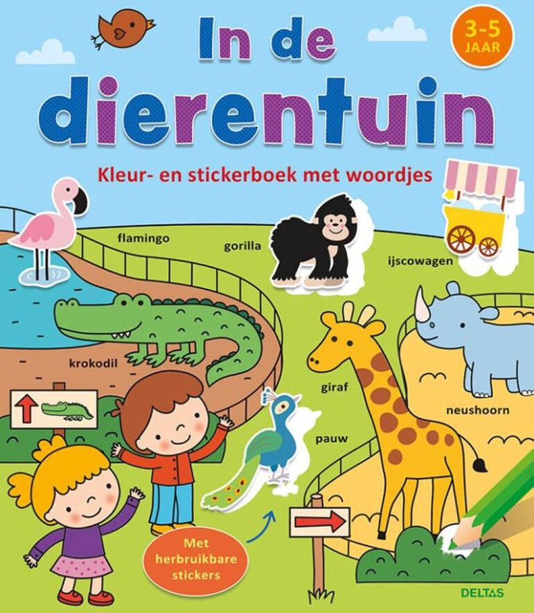 Deltas Kleur-en stickerboek met woordjes In de dierentuin (3-5 j.)