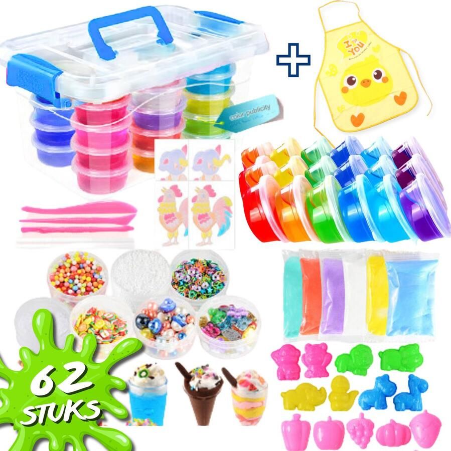 Delugo XL Slijm Maken Set incl. Schort 24 Bakjes Slijm en 38 Onderdelen Slijm Pakket DIY Knutselpakket Speelslijm Knutsel Speelgoed