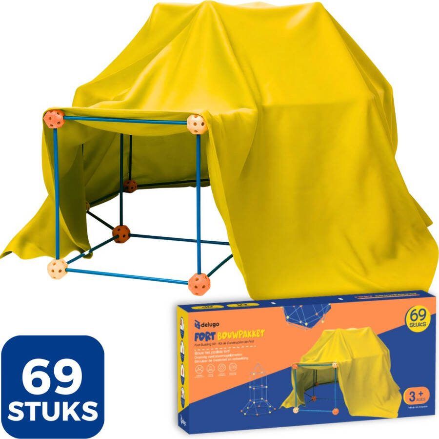 Delugo Fort Bouwpakket met 69 Onderdelen Fort Bouwen Speeltent Constructiespeelgoed Montessori Hut Bouwen