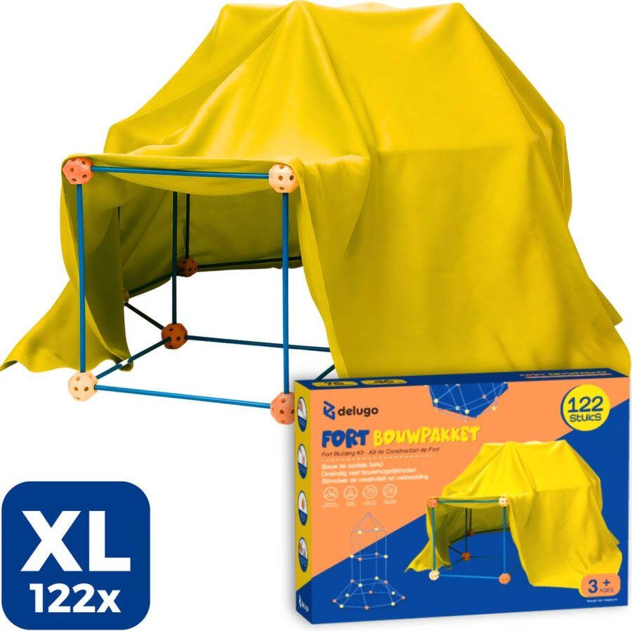Delugo Fort Bouwpakket XL met 122 Onderdelen Fort Bouwen Speeltent Constructiespeelgoed Montessori Hut Bouwen