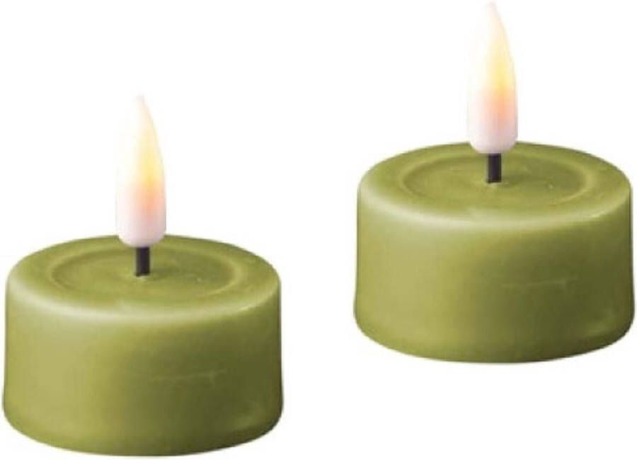Deluxe Homeart Luxe LED kaars Olive Green LED Tealight Candle D4 1 x 4 5 cm (2 pcs.) net een echte kaars!