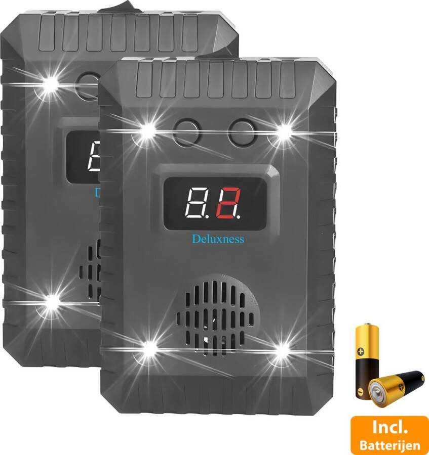 Deluxness Verjager Marterverjager Ultrasoon voor Auto Ongedierte Verjager Marters Muizen & Ratten Diervriendelijk Werkt Op 12V Accu Batterijen of Netstroom Voor Binnen of in de Auto Steenmarter verjager 2 Stuks Incl Batterijen