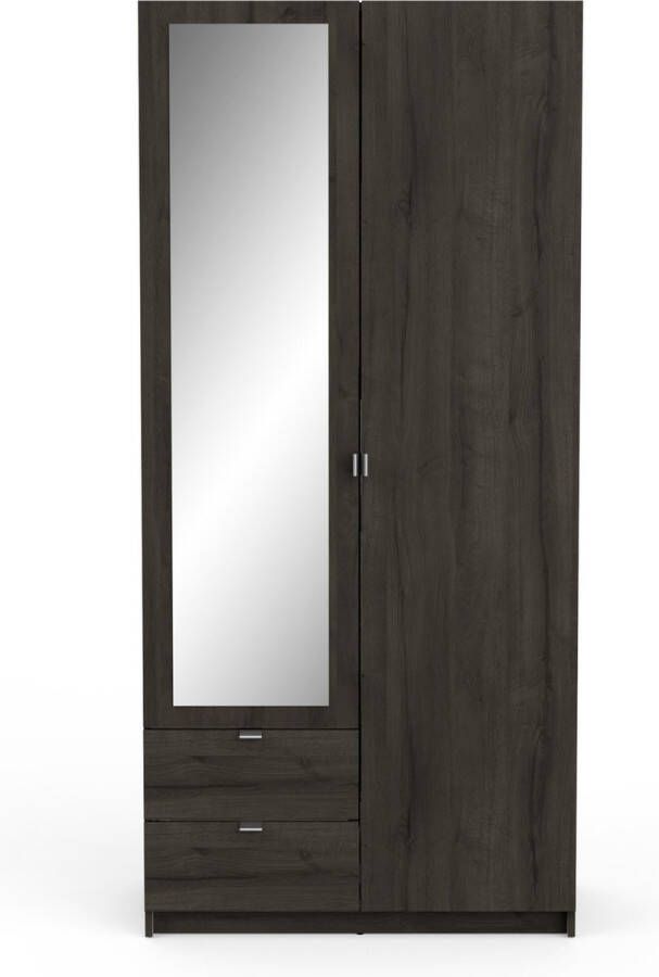 DEMEYERE Belfurn 2 deurs kledingkast met spiegeldeur en lade Mellie ebony 89x192cm