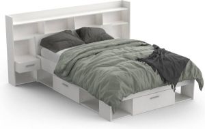 DEMEYERE CHICAGO Volwassen bedset 140x190 200 cm + Opbergruimte met LEDS Leeslamp Mat wit decor