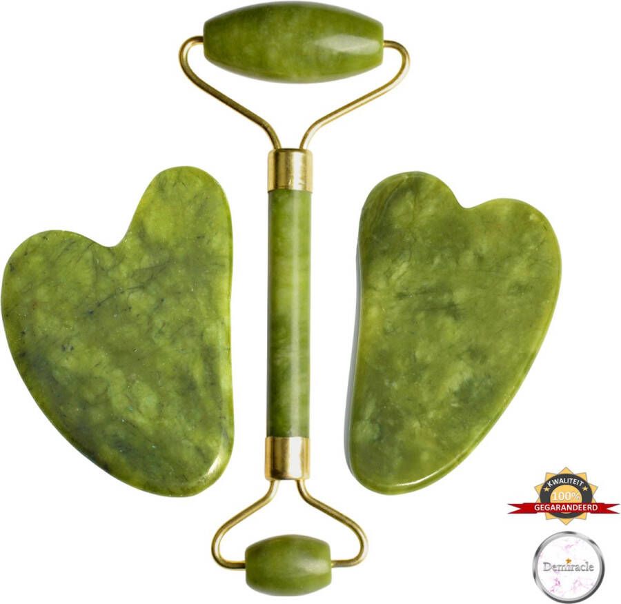 Demiracle Jade Face Roller & Pure Jade Gua Sha Set – Schraper Massagehulpmiddel – Gezichtsmassage – Massage – Jade Roller Face Roller – Ontspanning