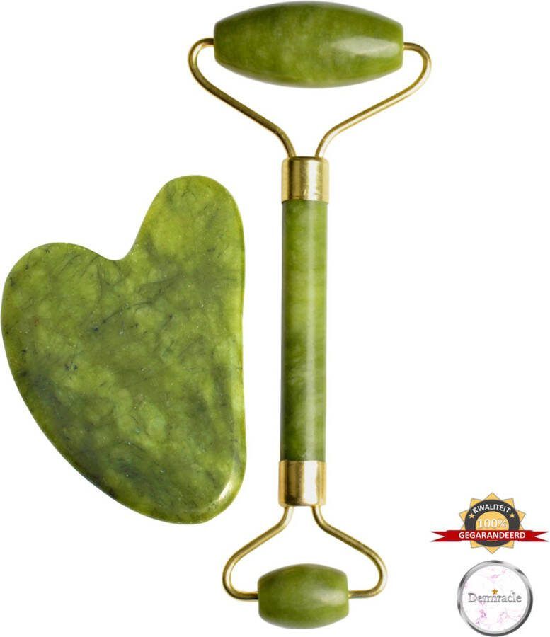 Demiracle Pure Jade Gua Sha & Face roller – Schraper Massagehulpmiddel – Gezichtsmassage – Massage – Jade Roller Face Roller – Ontspanning