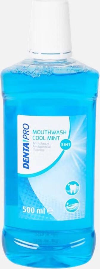 Denta pro Mondwater Cool Mint 3 in 1 anti-plaque antibacterial fluoride Mouthwash 500 ml DentaPro