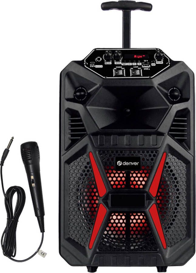 Denver Karaoke Set Incl. Microfoon en Lichteffecten 100W -Bluetooth Speaker Partybox 8 inch AUX USB MicroSD FM Radio TSP-120 Zwart